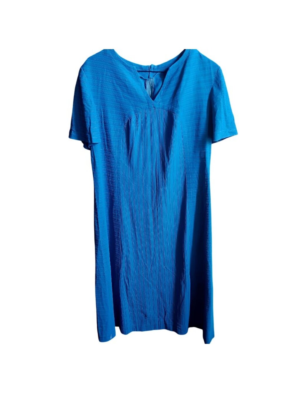 True Vintage Dress Large 1960's Blue Midi Back Zipper Textured Rayon Mod MooMoo
